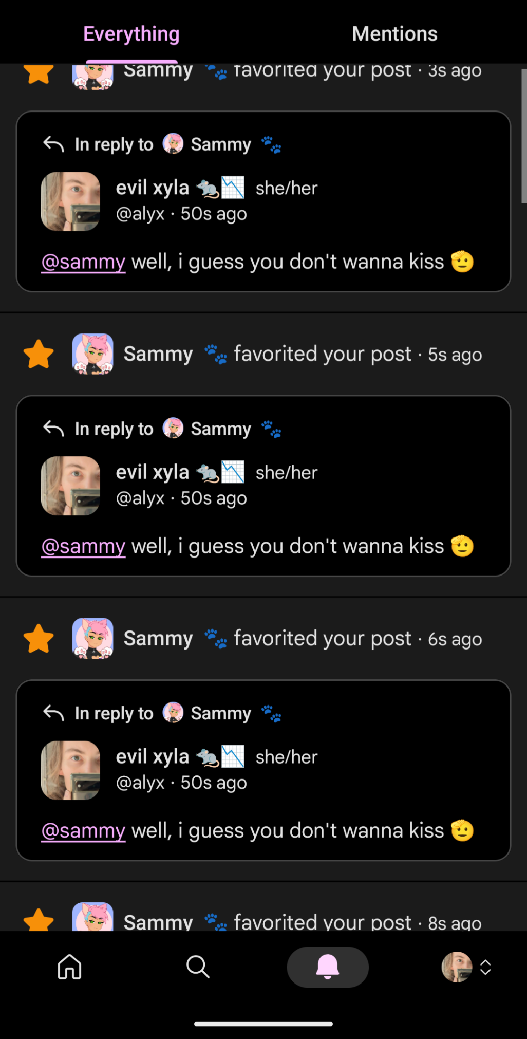 a ton of favourites from sammy on the comment right above this one