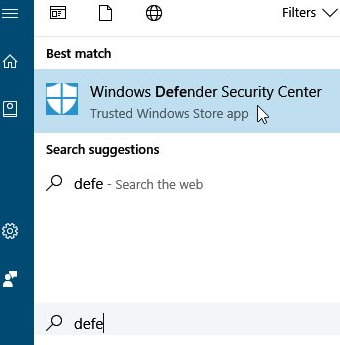 windows defender security center - trusted windows store app