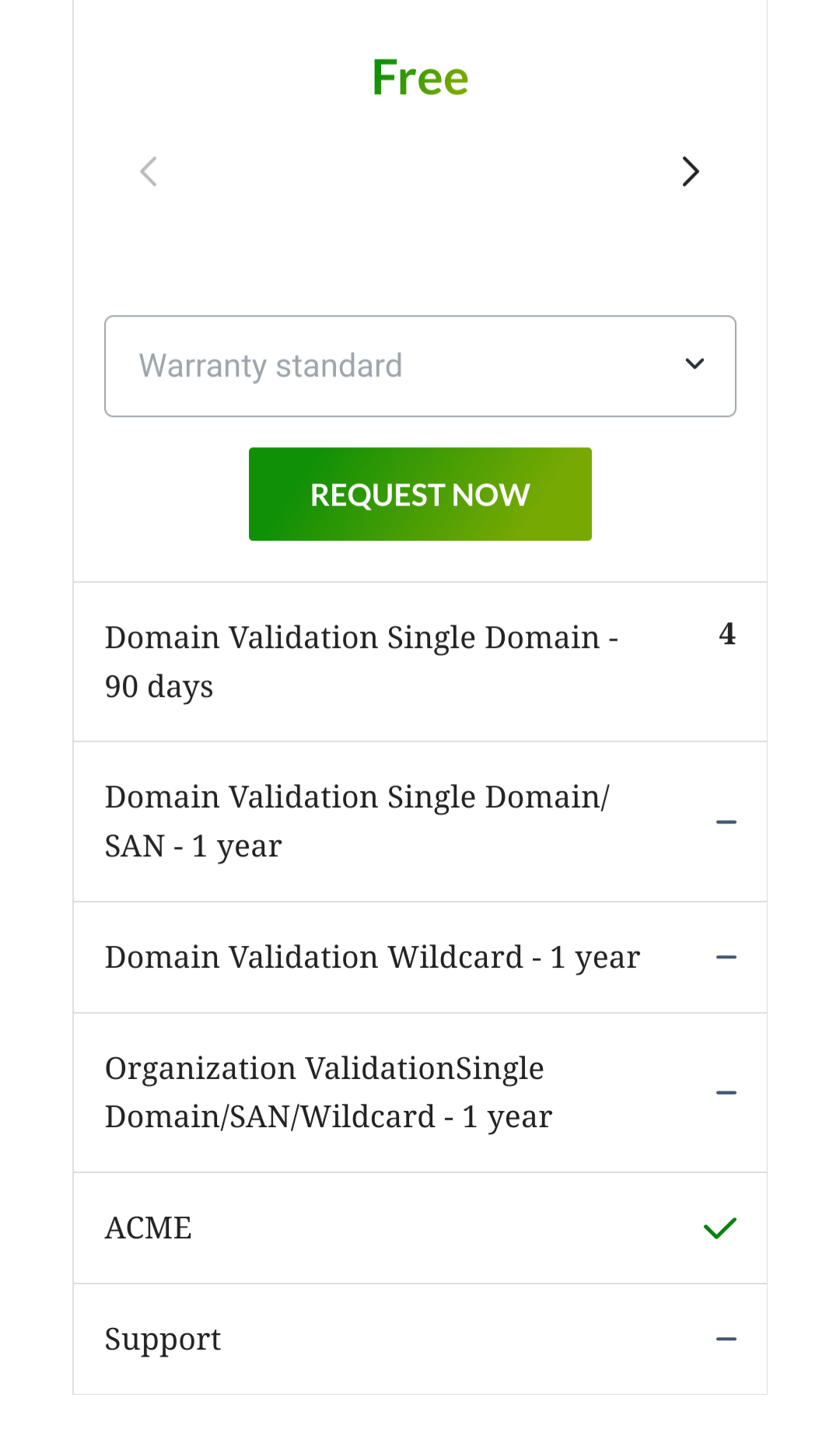 description of the actalis free plan - 4x dv single domain for 90 days, acme and nothing else