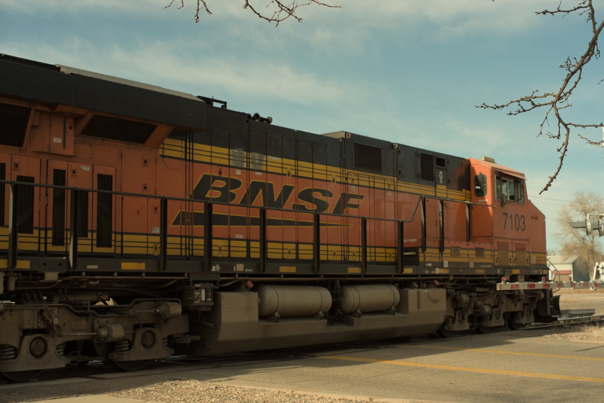 train! BNSF something or other, orange and yellow livery