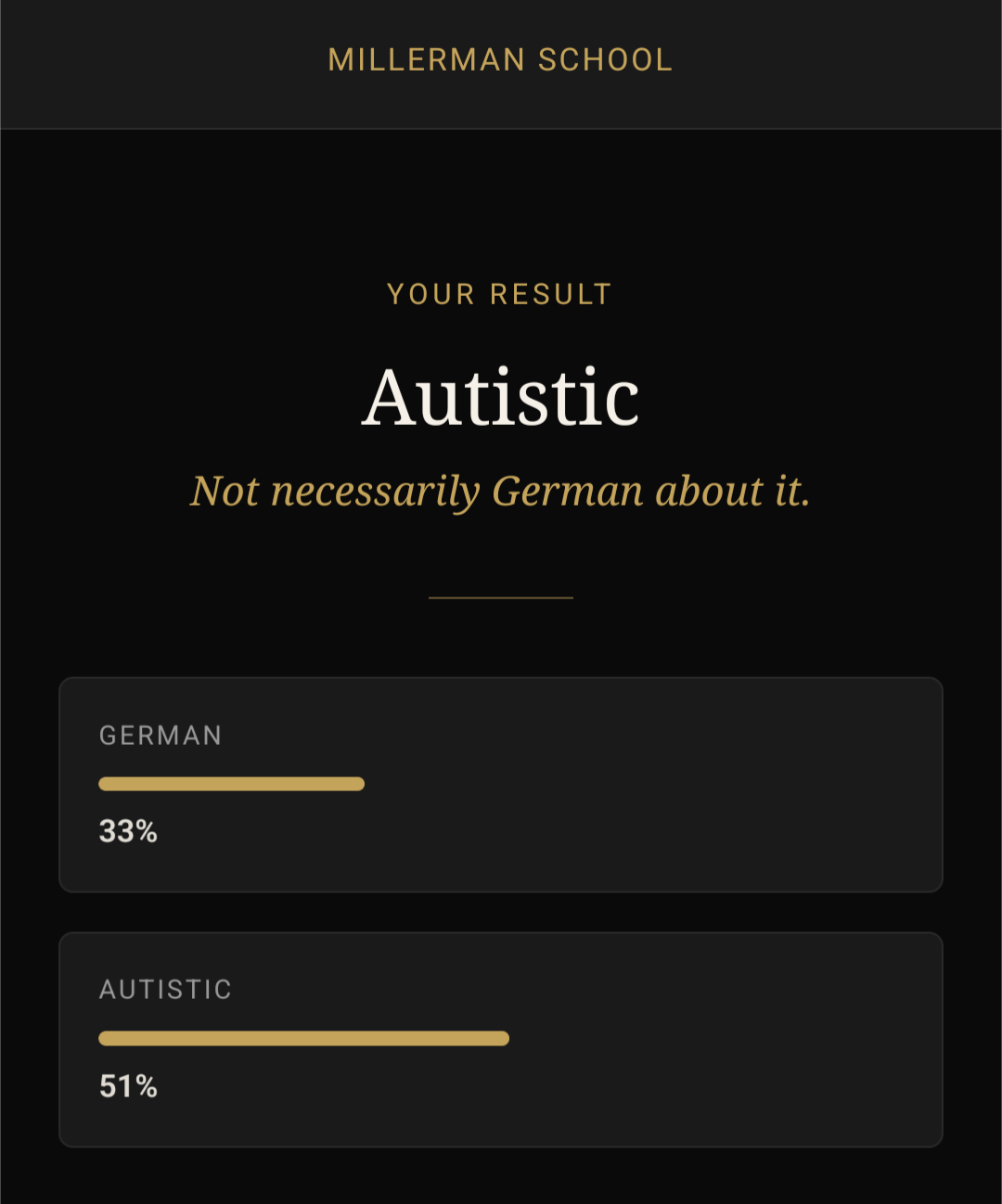 test results: 33% german; 51% autistic