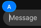 a macos message input box with a blue bubble over the i-beam stating ‘A’