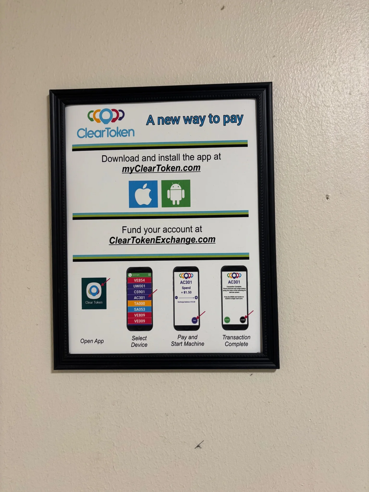 a sign explaining how to use "cleartoken: a new way to pay"