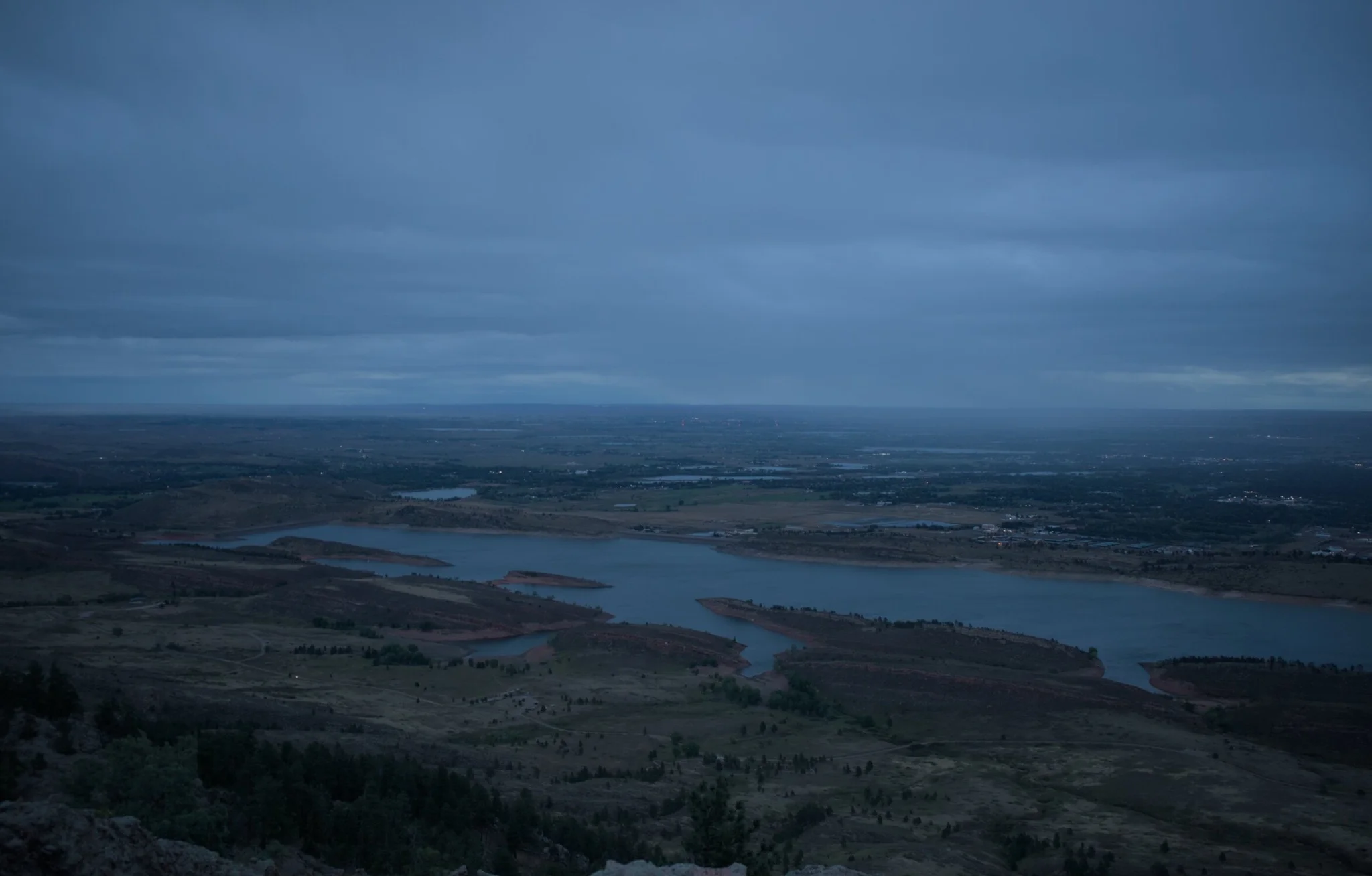 here, we overlook the horsetooth reservoir, it is overcast and faintly rainy... the air is tense with excitement for the coming day