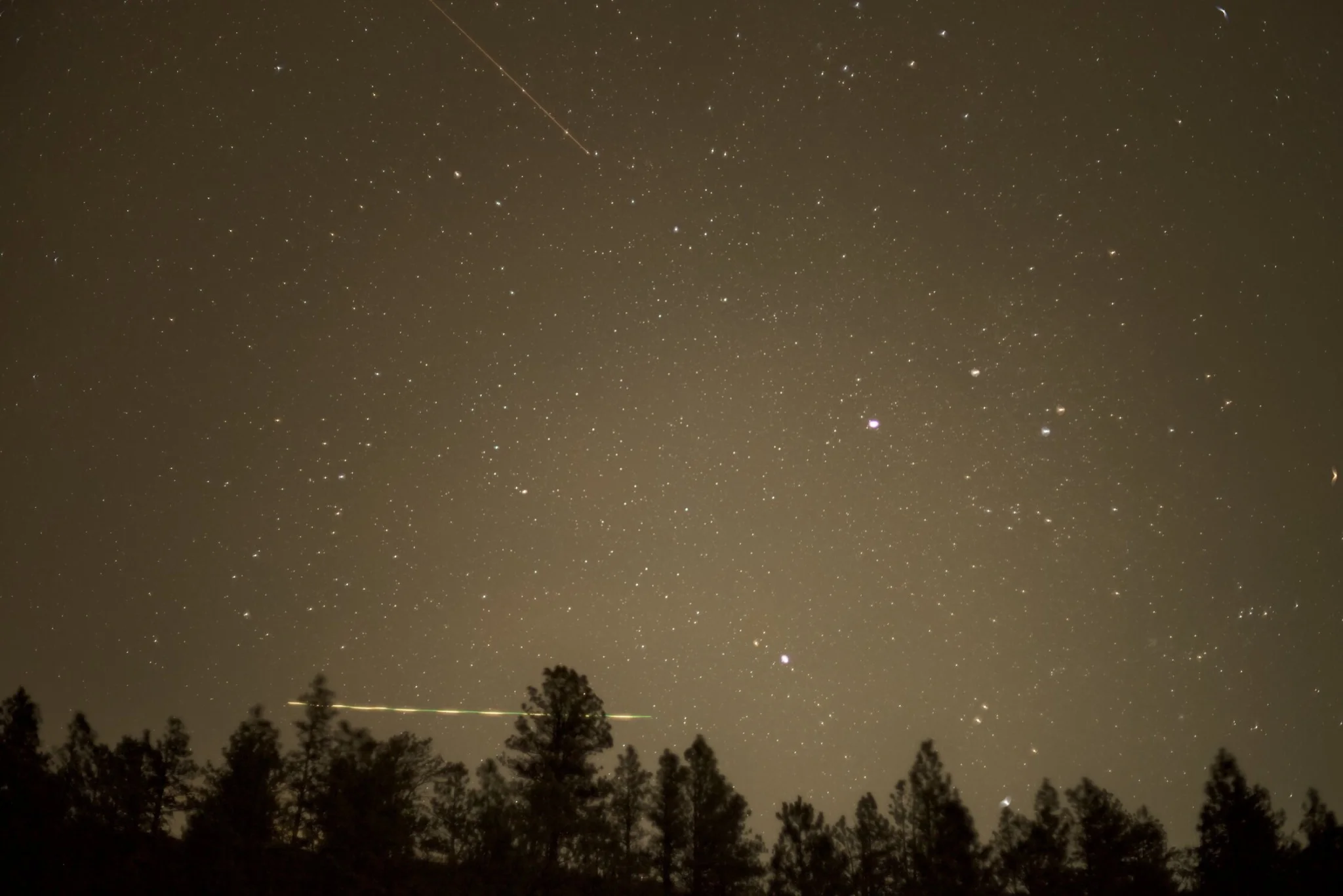 another starfield, with light trails visible from airplanes... once again, silhouetted trees sit in the foreground