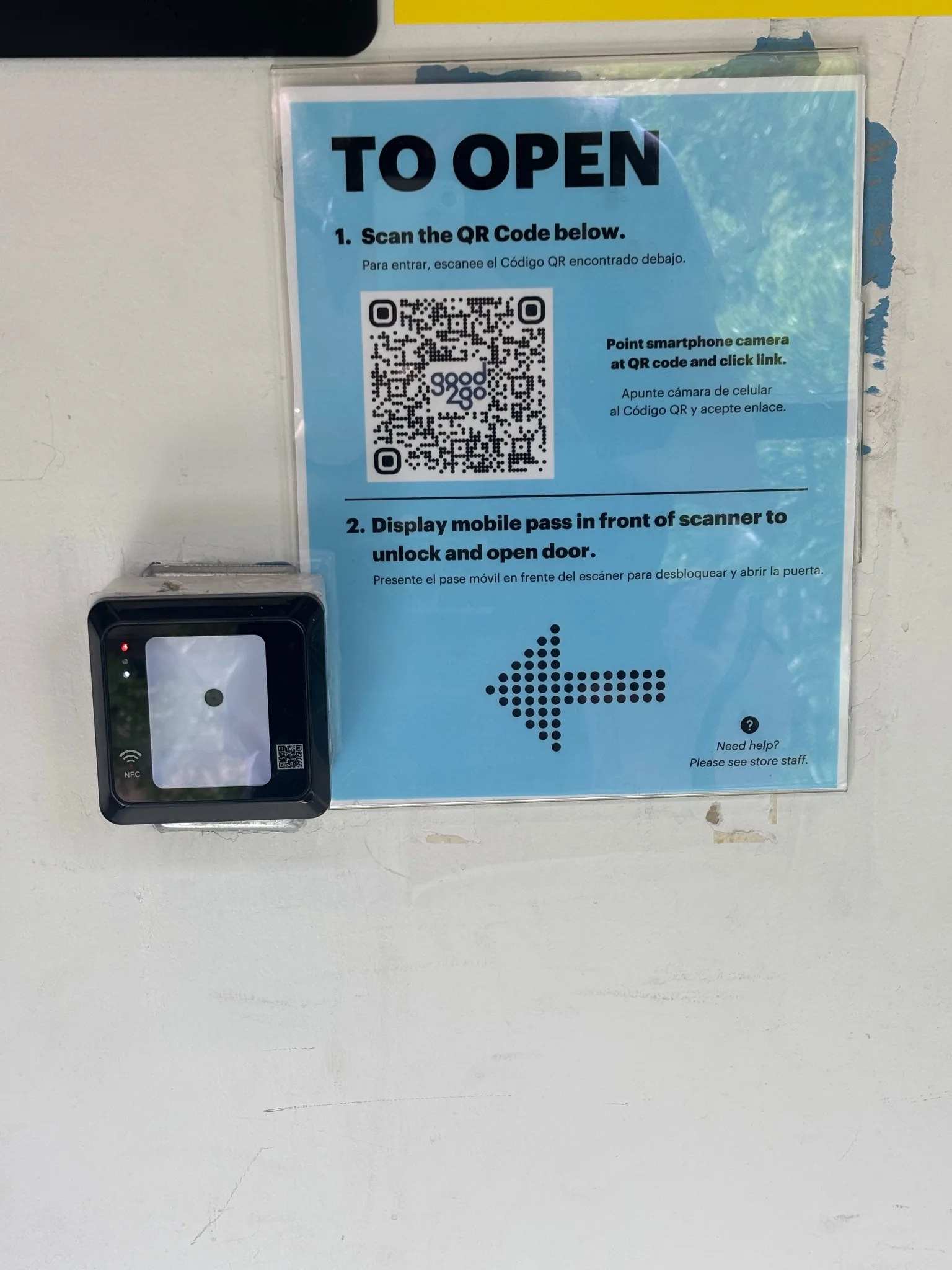to open: scan qr code and scan mobile pass below