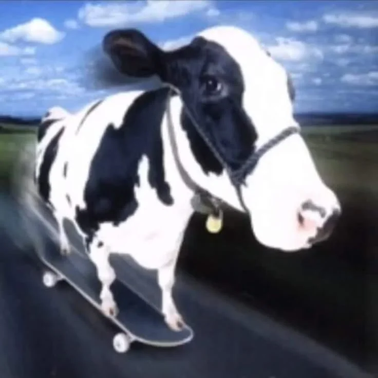 a blurred image of a cow on a skateboard